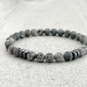 Bracelet homme labradorite noir mat avec hématite : bracelet extensible avec pierres précieuses