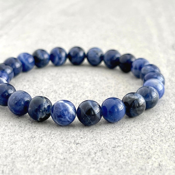 Men's Beaded Bracelet - 6mm, 8mm or 10mm Sodalite Stretch Bracelet, Gemstone Beaded Stretch Bracelet, Blue Stacking Bracelet, Gift for Him