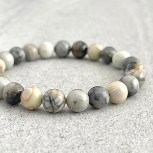 Bracelet en perles de jaspe Picasso pour homme : bracelet extensible avec pierres précieuses