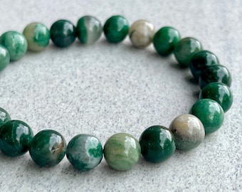 Pulsera de cuentas de jade verde africano: Pulsera elástica de piedras preciosas para hombre