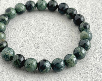 Men's Beaded Bracelet - 6mm, 8mm or 10mm Kambaba Jasper Beaded Bracelet, Gemstone Beaded Stretch Bracelet, Gift for Him, Men's Bracelet