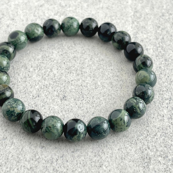 Men's Beaded Bracelet - 6mm, 8mm or 10mm Kambaba Jasper Beaded Bracelet, Gemstone Beaded Stretch Bracelet, Gift for Him, Men's Bracelet