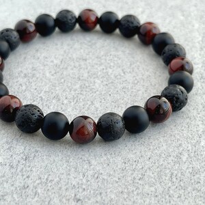 8mm Red Tiger Eye & 6mm Matte Black Onyx Adjustable Braided Gemstone Bracelet – Handmade by Gem