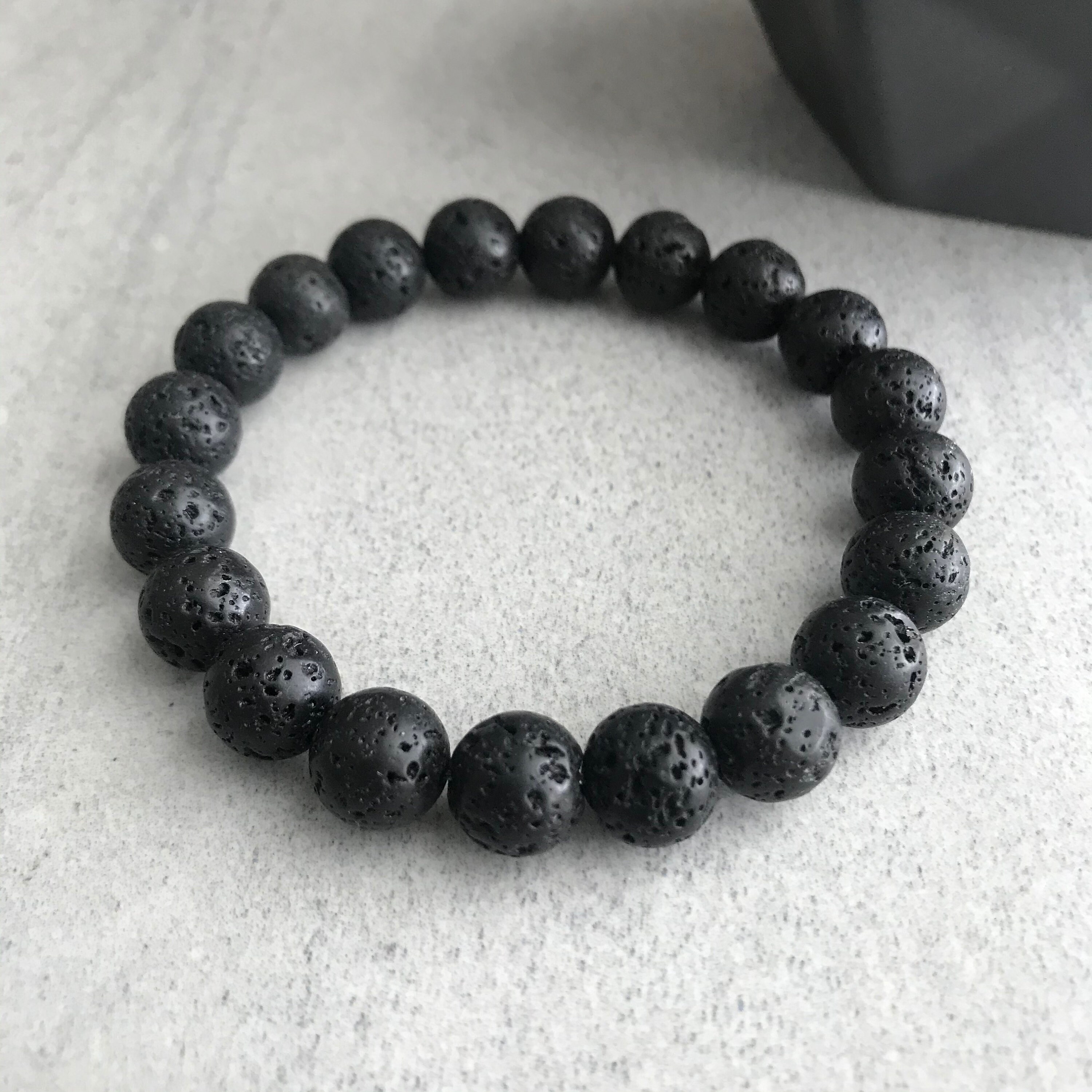 Men's Beaded Bracelet 6mm 8mm or 10mm Black Lava Beaded Etsy