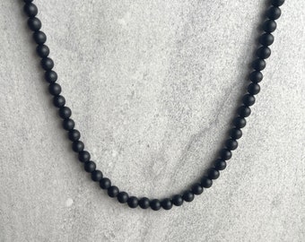 Collier de perles pour homme - Collier de perles d'onyx mat de 6 mm, 8 mm, 10 mm, collier de pierres précieuses, collier sans fermoir, collier de perles d'onyx, cadeau pour lui