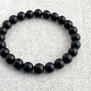 Men's Azurite & Onyx Stretch Bracelet - Polished Stone Beads, 10.5mm Wide, One Size - View #13