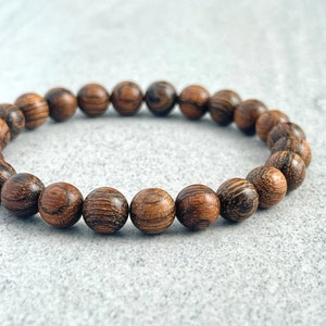 Men’s Beaded Bracelet - 6mm, 8mm, 10mm Tiger Skin Sandalwood Stretch Beaded Bracelet, Wood Bead Bracelet, Wooden Bead Bracelet, Gift for Him