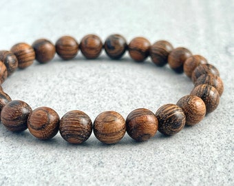 Men’s Beaded Bracelet - 6mm, 8mm, 10mm Tiger Skin Sandalwood Stretch Beaded Bracelet, Wood Bead Bracelet, Wooden Bead Bracelet, Gift for Him