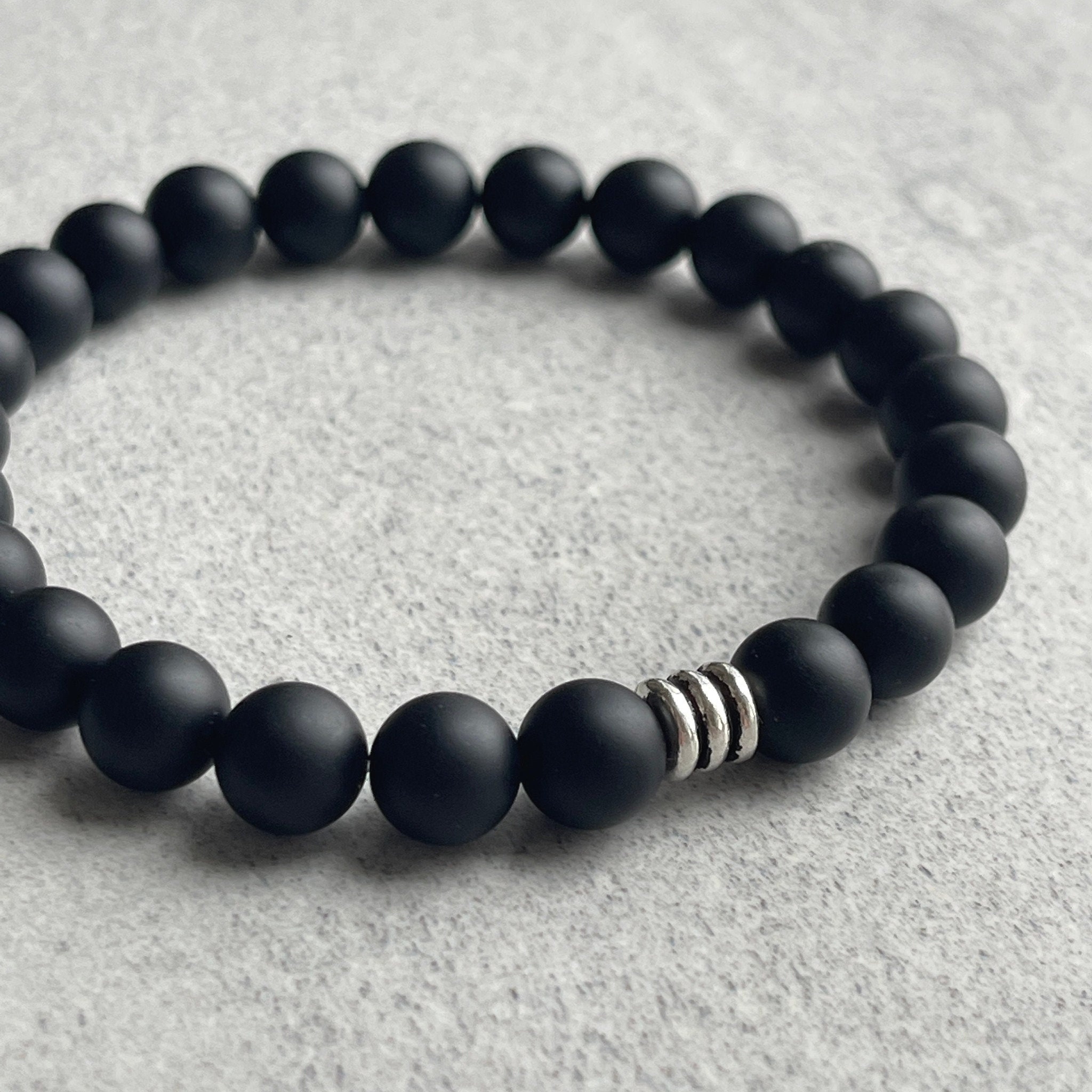 Shinola Men's 8mm Beaded Bracelet Onyx in Sterling Silver