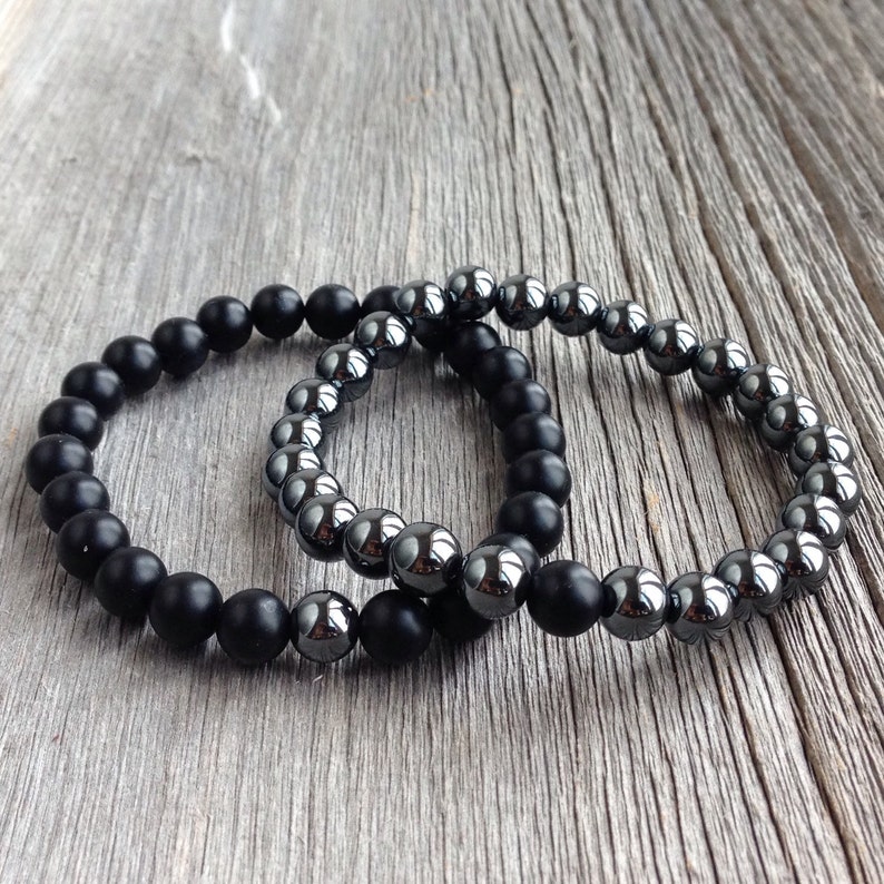 Pulsera de cuentas para parejas ónix mate de 8 mm y ...