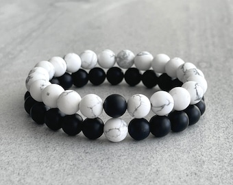 BOCHOI Braccialetti Per Coppie Di Attrazione Magnetica Set Di Braccialetti Di Howlite In Agata Nera Opaca Per 2 Fidanzata Fidanzata Ragazzi Ragazze Amanti Delle Ragazze Gioielli