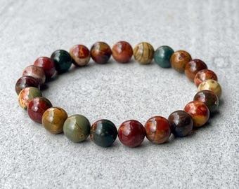 Picasso Jasper Beaded Bracelet - Men's Gemstone Stretch Bracelet