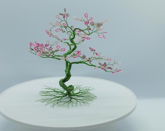 桜のハンドメイドワイヤー盆栽 約50cm 桜の盆栽 桜のビーズの盆栽 ワイヤーの木の彫刻 手作りのギフト