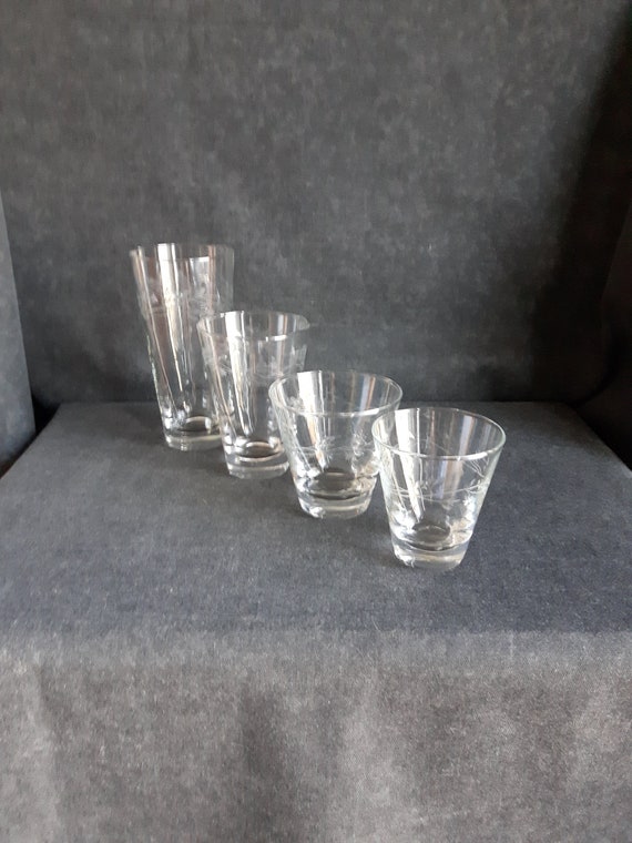Libby DRINKING GLASSES - American Cut Glass Barware - Assorted Size Drink Glasses, Plates