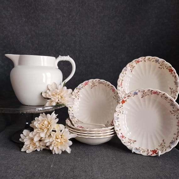 Spode Wicker Dale Cereal Bowls - 7 piece Copeland Bone China Dishes