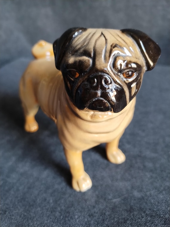 Beswick PUG Figurine - #1977 "Cutmil Cutie" Gloss Finish  - Large Pure Bred Dog - Hand Painted Bone China Collectible - Pet Sitter Gift
