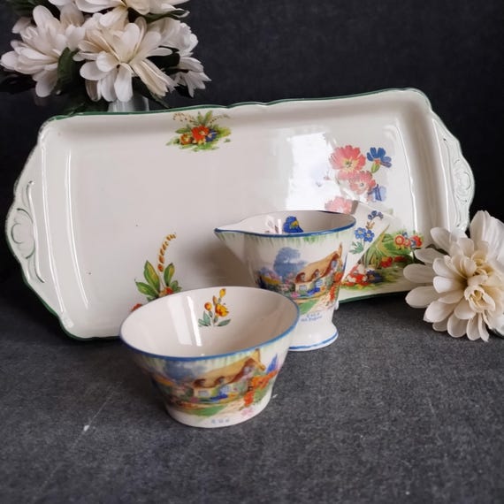 Tunstall Afternoon Tea 3 Piece Set - Cream Sugar Sandwich Tray Grouping English Ceramic