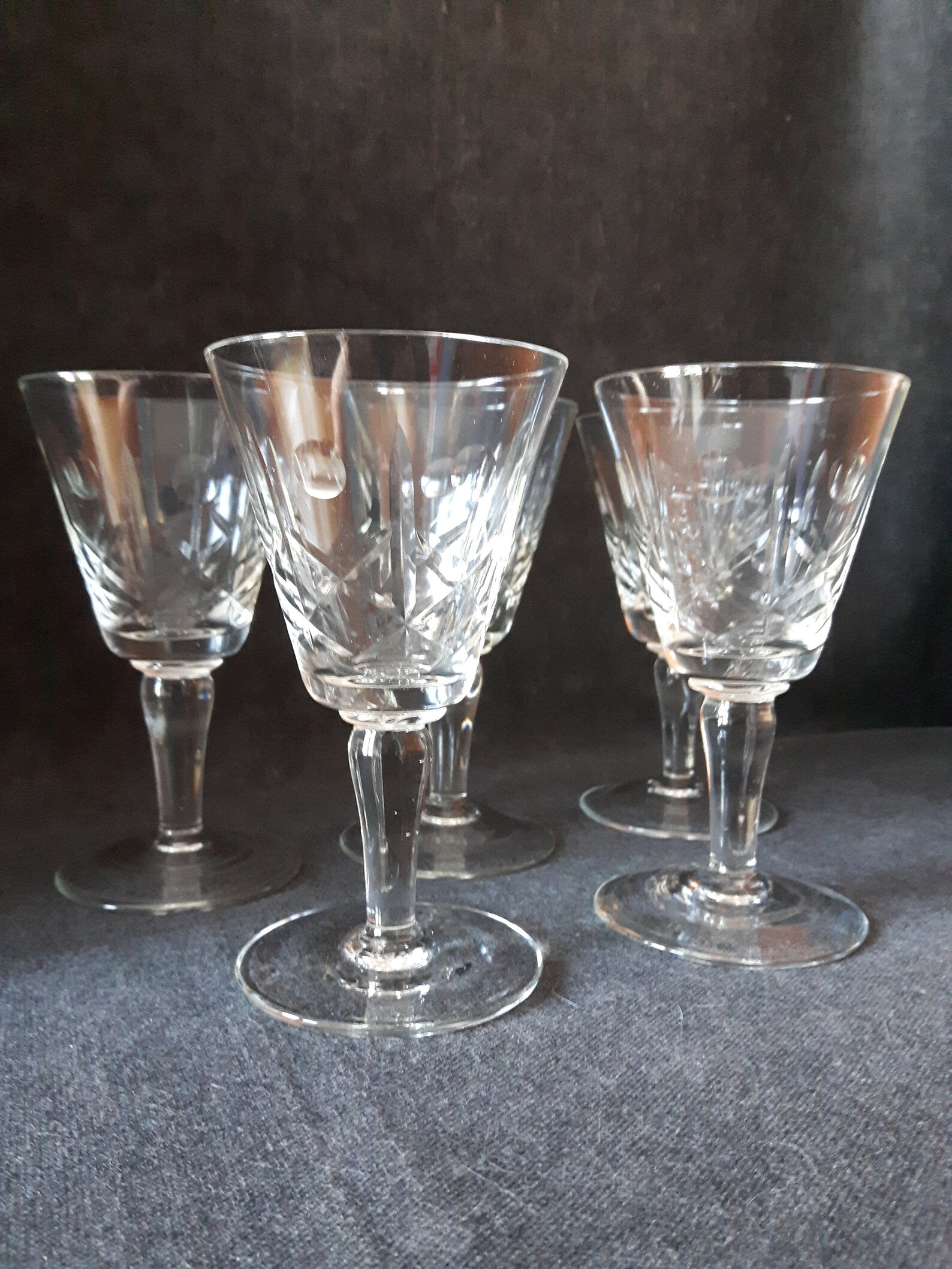 Glass CROSS & OLIVE Wine Glasses Set of 5 Cut Glass Stemware Etsy