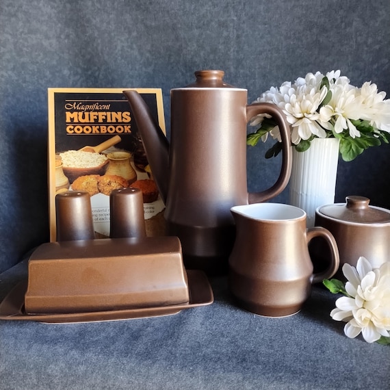 Casual Ceram Breakfest Set - Japan Stoneware Coffeepot Cream Sugar Butter Salt Pepper