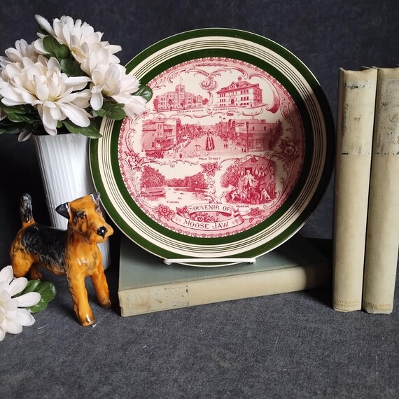Antique Souvenir Plate - MOOSE JAW, SASKATCHEWAN 10" decorative ceramic wall plate - Compliments of McMicken & Edgar Store Owners 1920