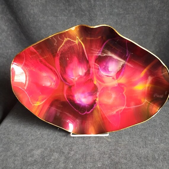 SeeTuSee GLASS TRAY - Canadian Art Glass Oval Serving Plate - MCM Decor - Hand Painted Collectible