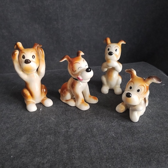 Occupied Japan Cartoon Dog Figurines - Ceramic Funny Hound Dog Collection