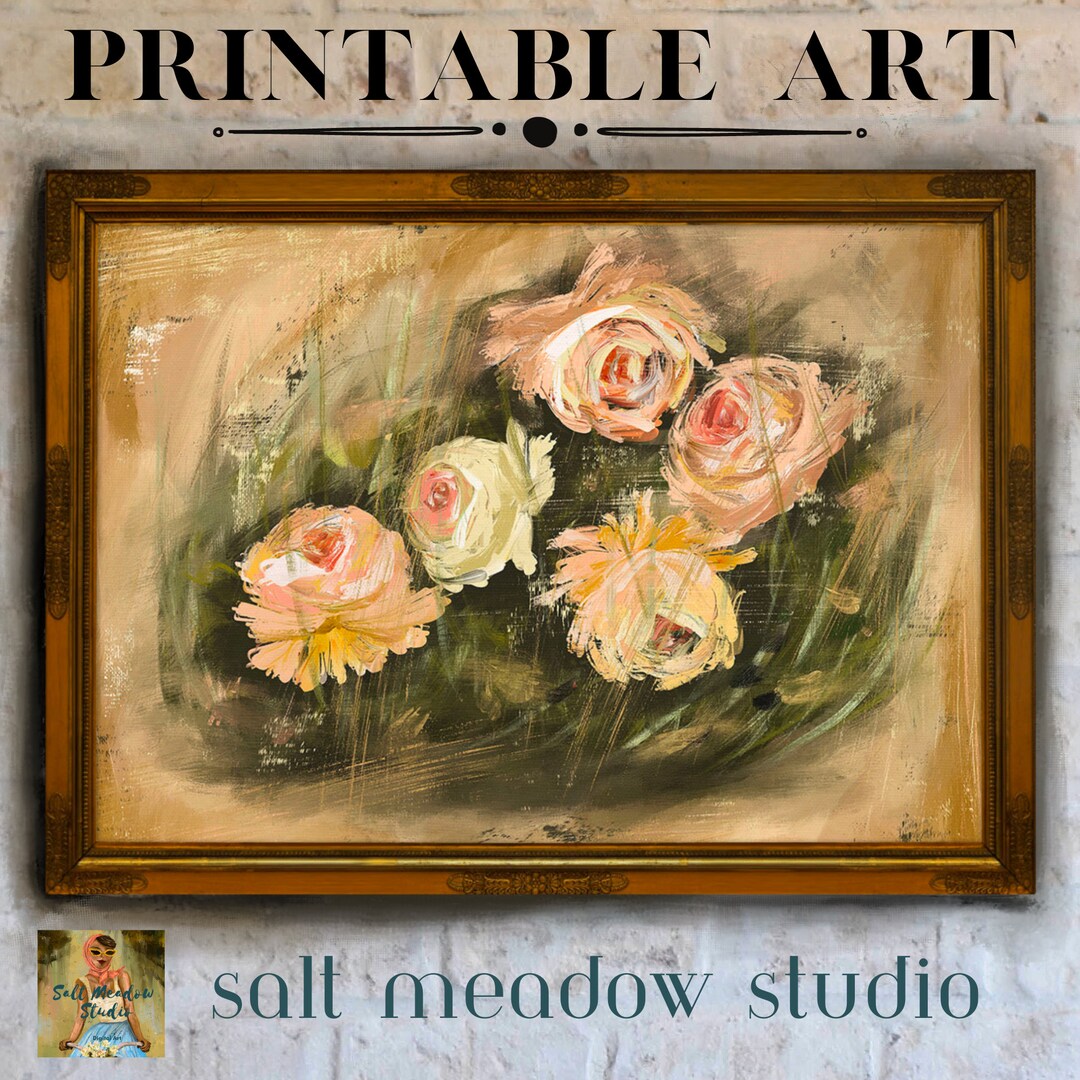 Vintage Rose Painting: Moody Floral Printable Wall Art (digital ...