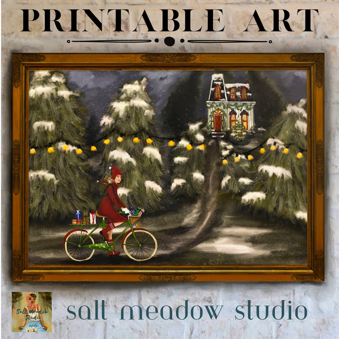 Whimsical Christmas Scene Art PRINTABLE Wall Art Christmas Etsy
