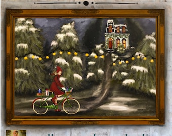 Christmas Cottage Art Print: Whimsical Winter Landscape (Digital Download)