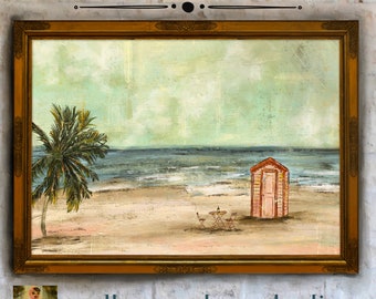 Vintage Tropische Strandhütte Print: Küsten Sommer Kunst (Digitaler Download)