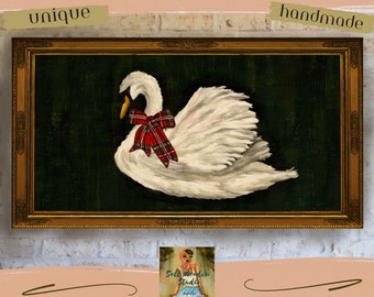 Christmas Swan TV Art: Whimsical Plaid Bow (Digital Download)