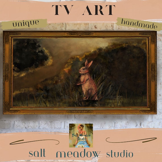 Vintage Rabbit Landscape Frame TV Art: Easter Spring Scene (Digital Download)