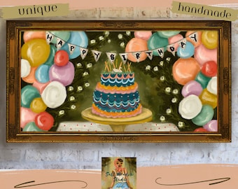 Birthday Cake Frame TV Art: Vintage Garden Party (Digital Download)
