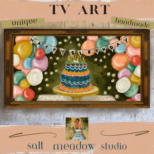 Birthday Tv Art ~ Frame Tv Happy Birthday ~ Frame TV Birthday~ Frame TV  Cake ~ Frame Tv Balloons