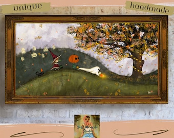 Whimsical Halloween TV Art: Ghost, Witch & Pumpkin (Digital Download)
