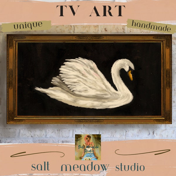 Samsung Frame Tv Swan Art ~ Frame Tv Art ~ Swan Art ~ Frame Tv Bird Art ~ Frame Tv Swan with Black Background ~ Vintage Style Swan Art