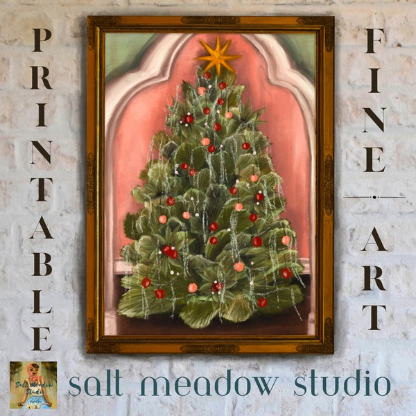 Christmas in Charleston ~ PRINTABLE Wall Art Christmas ~ Palmetto Christmas Tree Print ~ Low Country Christmas Art Prints ~ Pink and green