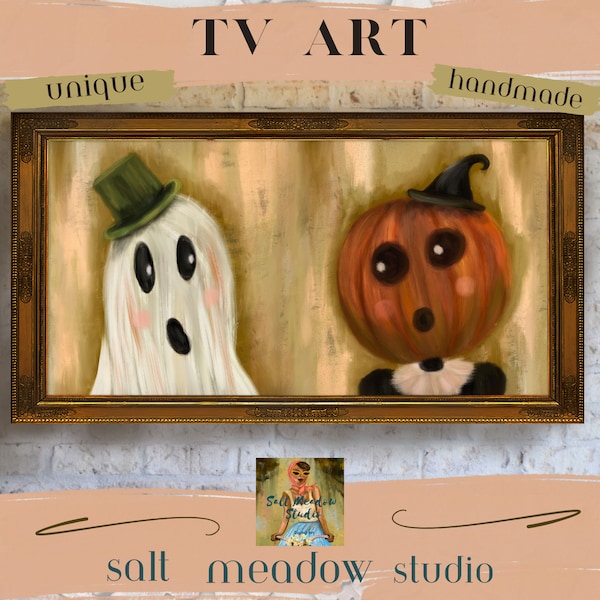 Frame TV Art Halloween ~ PIP and LENI ~ Samsung Frame Tv Halloween ~ Frame 4K Art ~ Frame Tv Ghost ~ Frame Tv Pumpkin