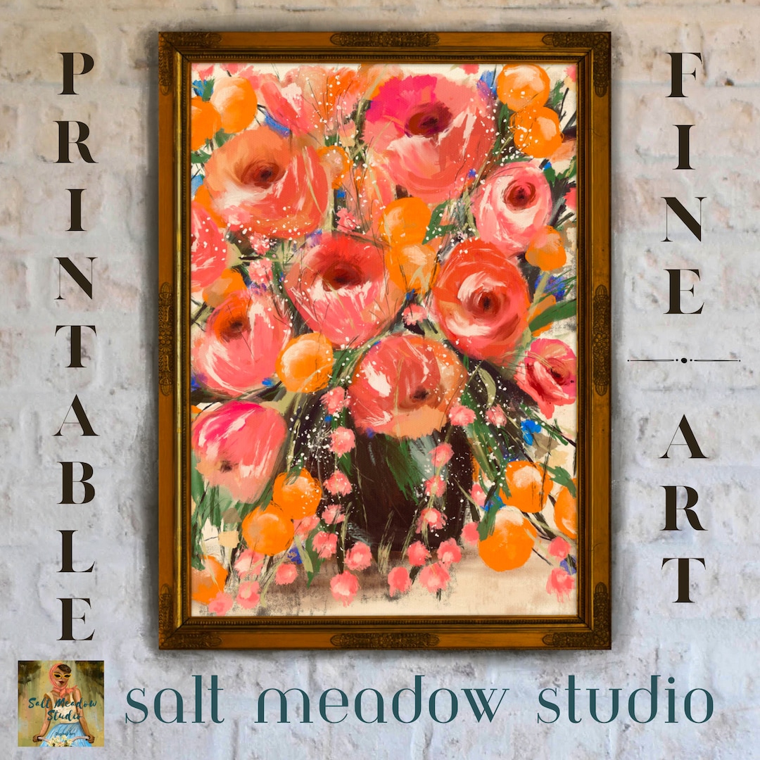 Pink Floral Painting: Printable Flower Garden Wall Art (digital ...
