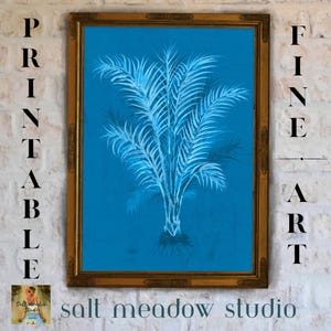 Blue Palm Tree Art Print: Vintage Tropical Wall Decor (Digital Download)