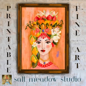 The Sicilian Lady ~ PRINTABLE Wall Art ~ Testa di Moro ~ Downloadable Botanical Art ~ Sicilian Love Story ~ Digital Art Prints ~ Colorful