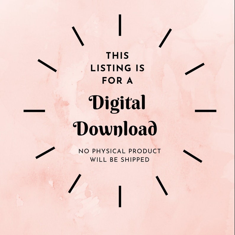Puede incluir: Un fondo rosa con un c&iacute;rculo negro y l&iacute;neas que irradian desde el centro. El texto dentro del c&iacute;rculo dice "Esta lista es para una descarga digital. No se enviar&aacute; ning&uacute;n producto f&iacute;sico."