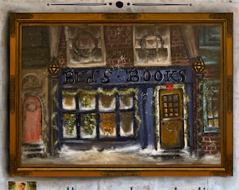 Cozy Christmas Bookstore Art Print: Bea&#39;s Bookshop Scene (Digital Download)