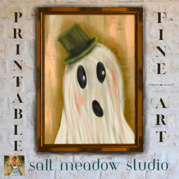 PIP ~  Ghost Portrait ~ PRINTABLE Halloween Wall Art ~ Downloadable Whimsical Halloween Prints ~ Charming Halloween Art