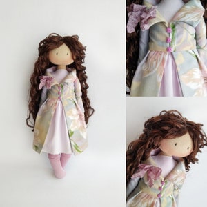 Gift for kids textile handmade doll. Kids room interior.