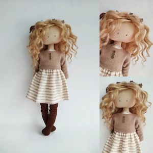 Gift for children collectible handmade textile doll. Living room home interior.