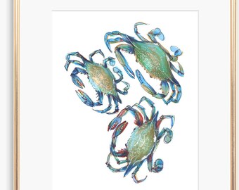 Maryland Blue Crab Cluster Art Print: Coastal Wall Decor