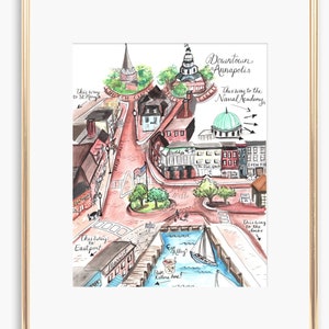 Downtown Annapolis | Annapolis Illustrations | Maryland Art | Annapolis | Historic Capitol Map | City Print | City Wall Art