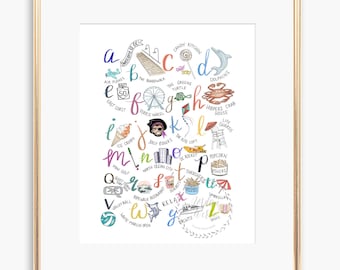 Ocean City Maryland Alphabet Art Print, Beach House Art, Maryland Coastal Gift
