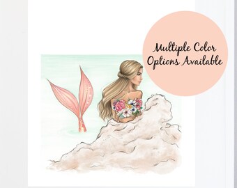 Floral Mermaid, Mermaid Wall Art Decor